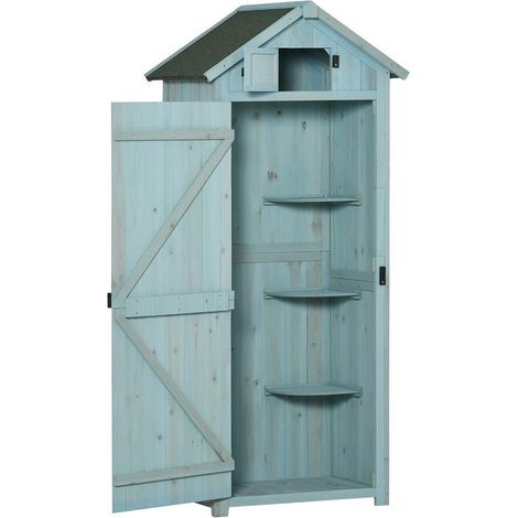 CASETTA DA GIARDINO PORTA ATTREZZI IN LEGNO CON 3 RIPIANI 77X54.2X179CM BLU (1/5)