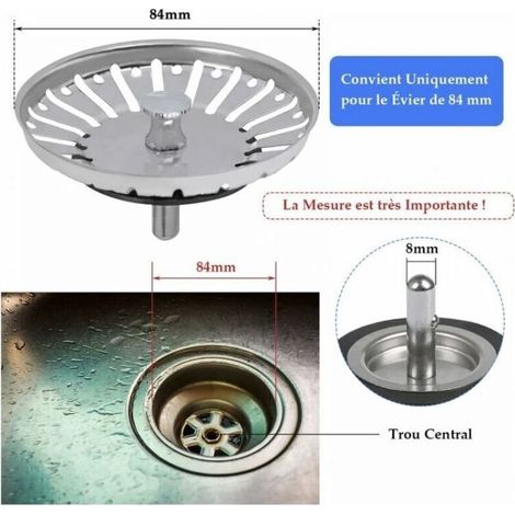 Lot de 2 bouchons d'évier de cuisine en acier inoxydable. filtre universel pour évier de cuisine. grille d'évier en acier inoxydable de 84 mm pour cuisine et salle de bain (1/4)