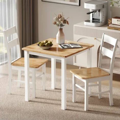 Lot de 2 chaises de cuisine en bois d’hévéa blanc avec dossier à barreaux cintré (1/5)