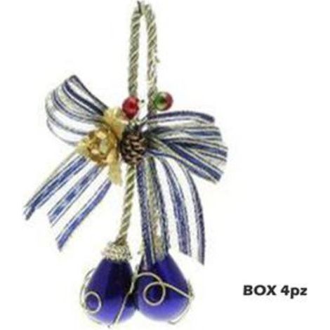 4 pendoli con fiocco per albero di natale - colore blu - decorazioni addobbi natalizi