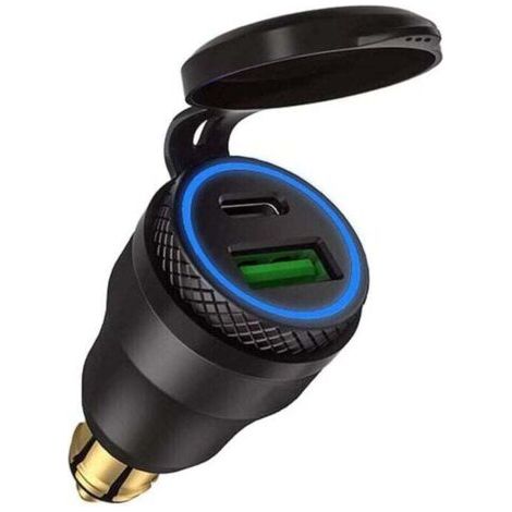 Adaptateur allume - cigare USB pour moto - , XU,double prise USB Black Case Blue Light pour moto BMW - (1/4)