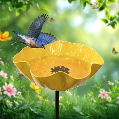 Abreuvoir Oiseaux Exterieur sur Pied Fleur 60cm Bain Abeilles Jaune (1/5)