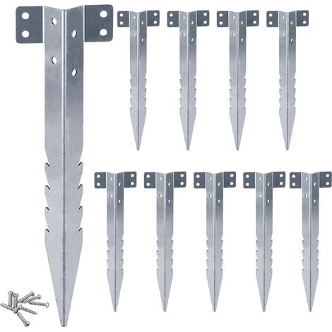 Lot de 10 piquets métalliques robustes de 41,5 cm, supports de traverses de chemin de fer avec pointes dentelées en acier galvanisé, adaptés aux bordures de jardin, allées et jardinières surélevées. (1/5)