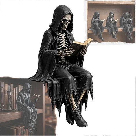 Figurine squelette faucheuse gothique démon ailé sans visage, décoration résine pour bibliothèque/livre fantastique sombre, 16 x 11 x 11 cm (1/5)