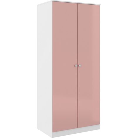 Denver 2 Door Wardrobe - L48 x W175 x H75 cm - White/Pink Gloss