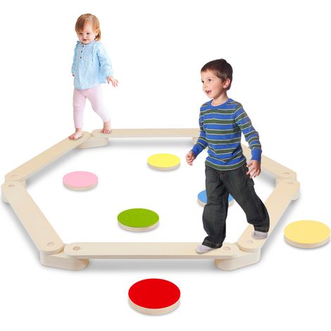 Trave di equilibrio per bambini, trave di equilibrio in legno con pietre di equilibrio e borsa per il trasporto, giocattolo per la coordinazione e la stabilità, allenatore di equilibrio (1/5)