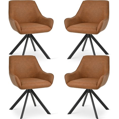 Goeurvant 360° drehbarer Sessel mit geschwungener Rückenlehne und weichem Kissen, perfekte Kombination aus Stil und Komfort - 4er Set - Braun