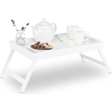 Bandeja de cama de bambu blanca