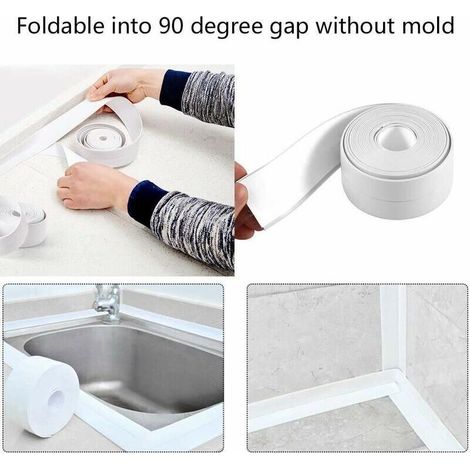Joint Silicone Blanc Salle de Bain,Ruban d'étanchéité pour cuisine ou salle de bain,Ruban auto-adhésif anti-moisissure et anti-fuite adapté à de nombreuses occasions (2 pièce 3.2m, Blanc) 56Vingt