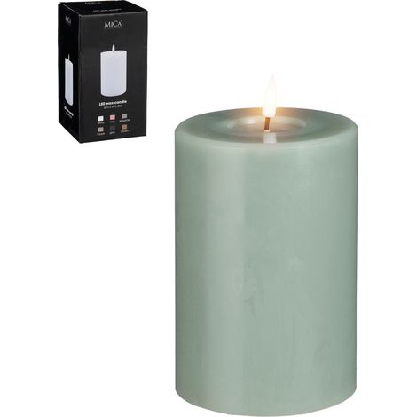 Mica LED Kerze grün, warm weiss, batteriebetrieben mit Timer 15 x Ø 10 cm Flammenlose/LED-Kerze (1/2)