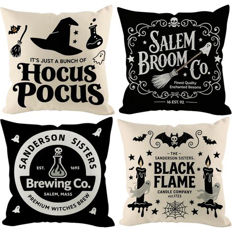 Fundas de cojín decorativas de Halloween de 45 x 45 cm (juego de 4). Decoraciones de Halloween bonitas y espeluznantes, estilo rústico, para sala de estar y exteriores. (1/4)