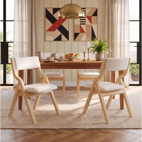 Pack de 4 sillas de comedor plegables de madera beige 55x49x81 cm FloraGrace (1/5)