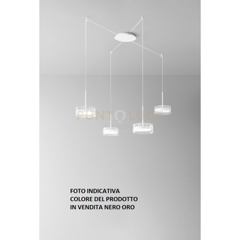 Lampadario Contemporaneo Aere Metallo Oro Rosa Vetro Nero 4 Luci Led 14W 3000K