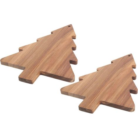 Planche à Découper de Noël en Bois Naturel Lot de 2 Sapins Plateau Multifonction pour Charcuterie Fromage Sushi Plateau Alimentaire Festif pour Maison et Restaurant (1/5)