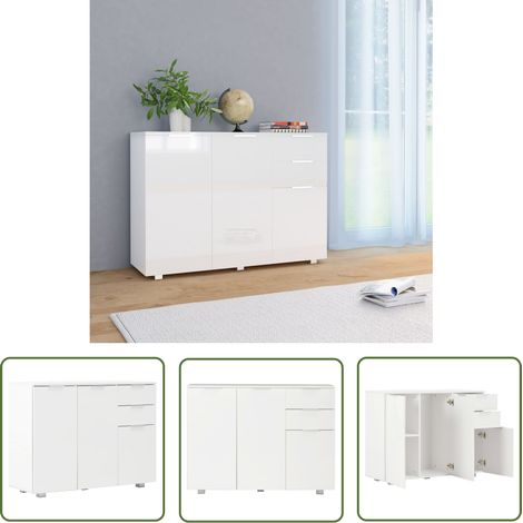 The Living Store Sideboard Hochglanz-Weiß 107x35x80,5 cm - Schubladenregal - Hängeschrank - Sideboard - Wohnzimmermöbel - Weißer Sideboard (1/5)