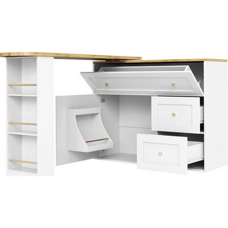 Tavolo bar estensibile con contenitore, MDF e metallo, 138-204 x 39 x 105 cm, bianco, HOMVRA (1/5)