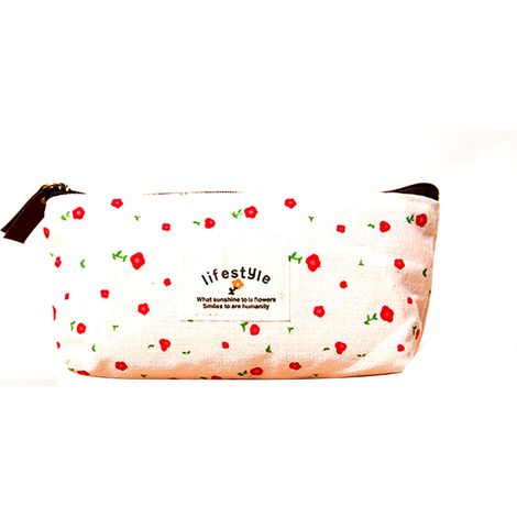 Pochette multifonction rétro beige pour stylos fleurs, étui à crayons floral, sac de rangement papeterie Sweet Flower. (1/5)
