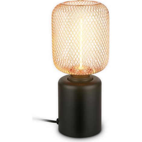 Lampe de table avec treillis métallique, interrupteur à fil, douille E27, lampe de chevet, lampe de bureau, lampe de salon à poser, lampe à poser, 10 x 25 cm, or rose (1/4)