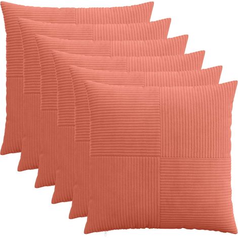 Irovami Lot de 6 housses de coussin, rouge orangé, velours côtelé, 55x55 cm (1/5)