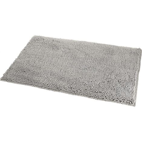 Tapis de bain antidérapant en microfibre à poils longs, 40 x 60 cm, salle de bain, platine (1/5)