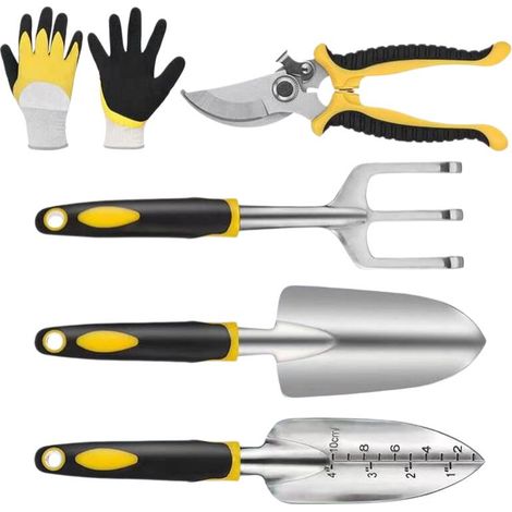 FLITI Gardening Tools, Adult Garden Tools with Pruning Shears, Shovels, Trowel, Transplanter, Hand Rake, Gloves - Fei Yu (1/4)