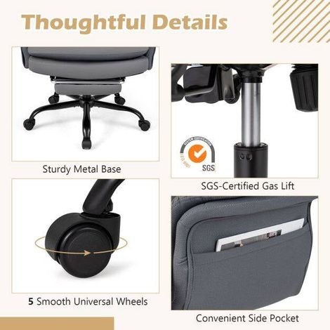 Ergonomic Cross-Legged Office Chair with Footrest, Grey (1/5)