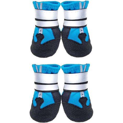 Bottes de protection pour chiens, lot de 4 chaussures imperméables avec sangles réfléchissantes de sécurité, protège-pattes pour chiens de petite, moyenne et grande taille, bleu et noir (XL) (1/5)
