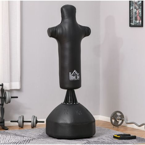 Saco de boxeo de pie 180 cm en acero, humanoide, base estable con 12 ventosas, negro OKMYHOME (1/5)