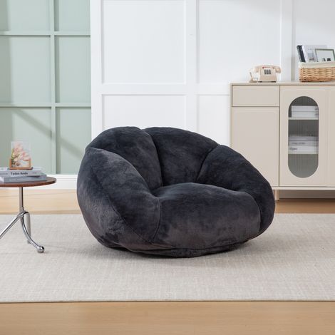 Pouf fauteuil velours pour salon/chambre, rembourrage mousse mémoire, antidérapant, 100x90x57 cm, noir