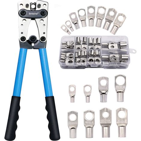 Pince à sertir pour câble de batterie 10-1 AWG avec 8 tailles 60 cosses à anneau en cuivre pour cosses de fil robustes, outil à sertir pour câble de batterie (1/5)