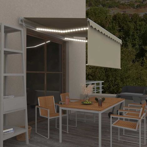 Toldo automático con persiana LED sensor de viento crema 3x2,5m