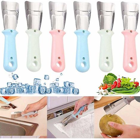 Grattoir à glace pour réfrigérateur-congélateur. lot de 6 pelles à glace en acier inoxydable. outil durable pour le nettoyage du réfrigérateur. la glace pilée et le givre. (1/5)