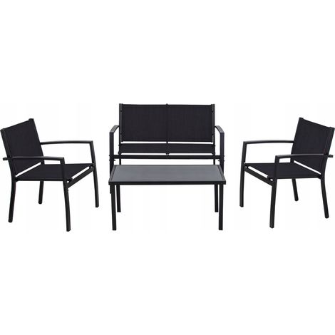 Conjunto de muebles de jardín, sofá de metal, 2 sillas y mesa negra. (1/2)