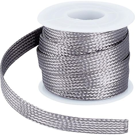 Tresse Métallique 16 4 pi (5m) Largeur 0 39" (10mm) Gainage Tressé en Acier Inoxydable pour Protection Câbles Écran Plat Conducteur Étanche Gainable Extensible Ruban Métallique Flexible (1/5)