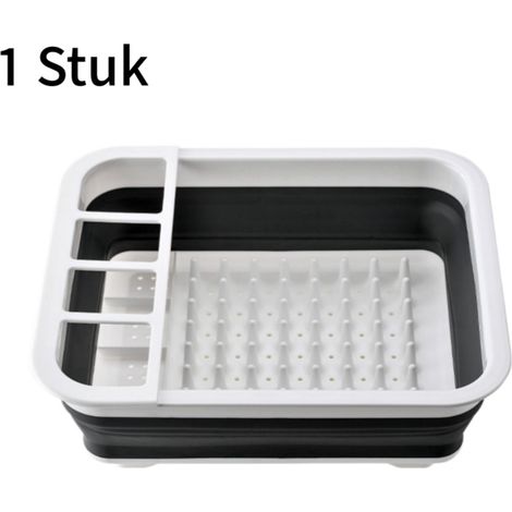 Égouttoir extensible 1 pièce – égouttoir pliable – largeur réglable – pour assiettes, verres et couverts – blanc/gris (1/5)