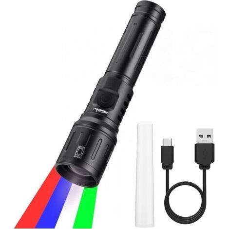 X94 RGBW 4 Couleurs Multicolore LED Lampe Torche Rechargeable USB C Blanc Vert Lumière Bleue, Lampe de Poche Rouge Stroboscopique Zoom avec Batterie incluse pour Nuit, Animal, Astronomie (1/5)
