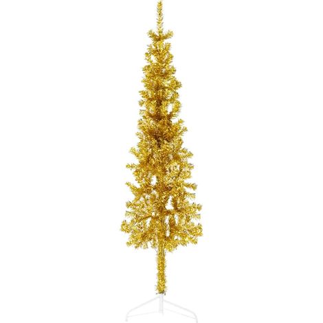 Künstlicher Halb-Weihnachtsbaum mit Ständer Schlank Gold 150 cm