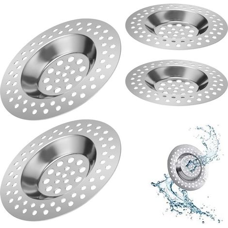 Crépine d'évier en acier inoxydable - Lot de 4 crépines pour cuisine et salle de bain - Filtre universel à mailles pour éviter les obstructions