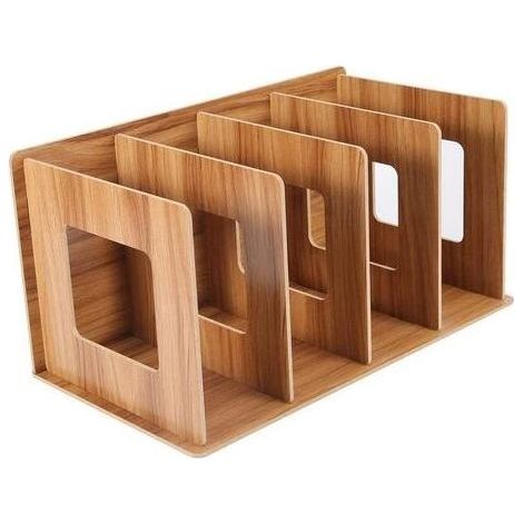 BoîTe de Support de Rangement en Bois Amovible 4 Sections Conseil de Bureau Organisateur de Bricolage ÉTagèRe de Livres Amovible Support CD DVD Support Marron (1/5)
