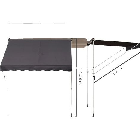 Sonnenschirm, 180 g/m² Polyester, 200x150 cm, Höhenverstellbar 1,7 - 2,8 m, Manuelle Markise, Kurbel Länge 1,2 m (1/5)
