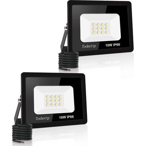 2PCS Projecteur LED Extérieur, 10W Spot LED Exterieur 1000LM Super Lumineux 6500K Blanc Froid Éclairage de Sécurité Extérieur IP66 Imperméable pour Garage Jardin Terrasse Parking