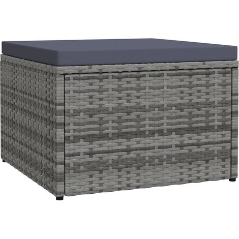 Outdoor-Fußhocker mit Kissen Grau Polyrattan