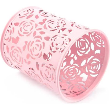 1 pièce porte-gobelet à crayons, métal rose résistant, design créatif en forme de rose creuse, organisateur de bureau élégant