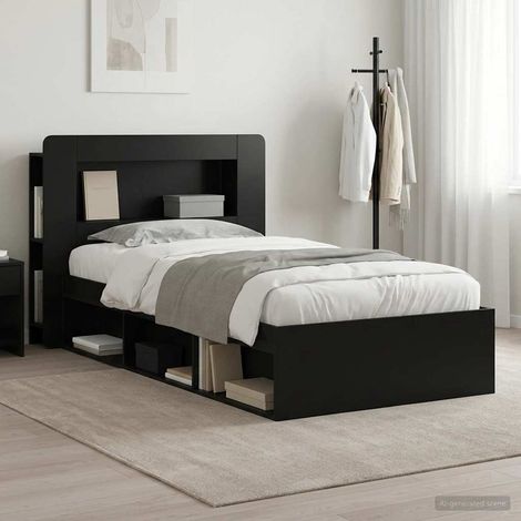 Cadre de lit avec rangement Noir 90 x 190 cm Bois d'ingénierie (1/5)