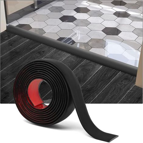 Bande de Transition Auto-Adhésive en Vinyle, Séparation Plate pour Joindre les Espaces au Sol, Transition de Seuil de Moquette, Carreaux, 304×4cm, Noir (1/5)