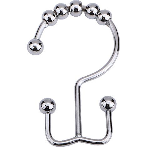 BEBUSINGOTO 12 Stück Duschvorhangringe, Doppelhaken, Duschvorhangring aus Edelstahl für Duschvorhänge (Silber) (1/5)