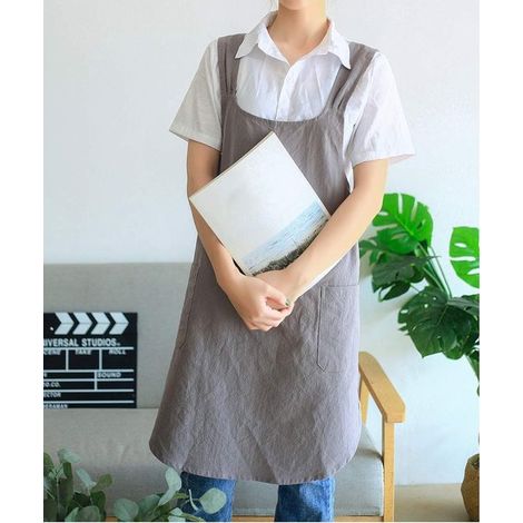 Grembiule in morbido cotone e lino - Con 2 tasche - Cavallo sul retro - Per uomo e donna - Facile da indossare e da togliere - Adatto per cucina, fioristi, giardinaggio, pittura, pasticceria, cucina - (1/4)