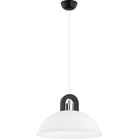 Suspension wengé bois, dôme verre blanc, Ø30 E27 (1/3)