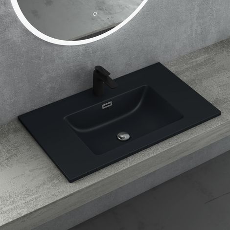 doporro Lavabo Empotrado Antracita Mate Baño 80x48x14 cm Lavamanos Rectangular de Mármol Fundido Colossum02