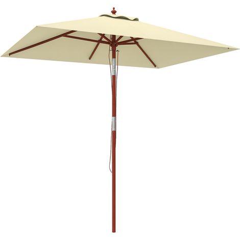Parasol rectangulaire enclenable 2 x 1,5 m à 6 baleenes et ouverture par corde, en bambou et polyester beige